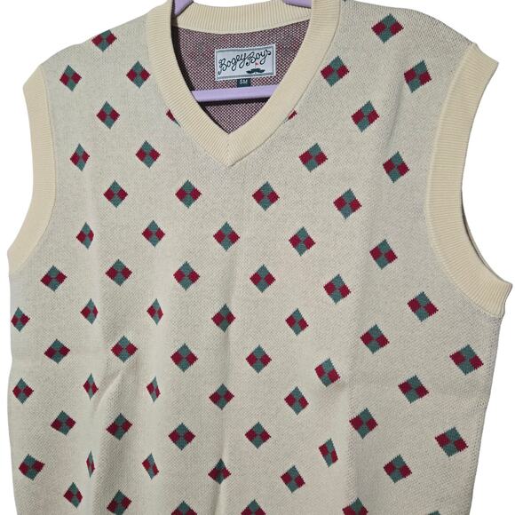Bogey Boys Men's Sweater Vest Sz SM Yellowish‎ Cream Diamond Retro Golf Style - Picture 7 of 7